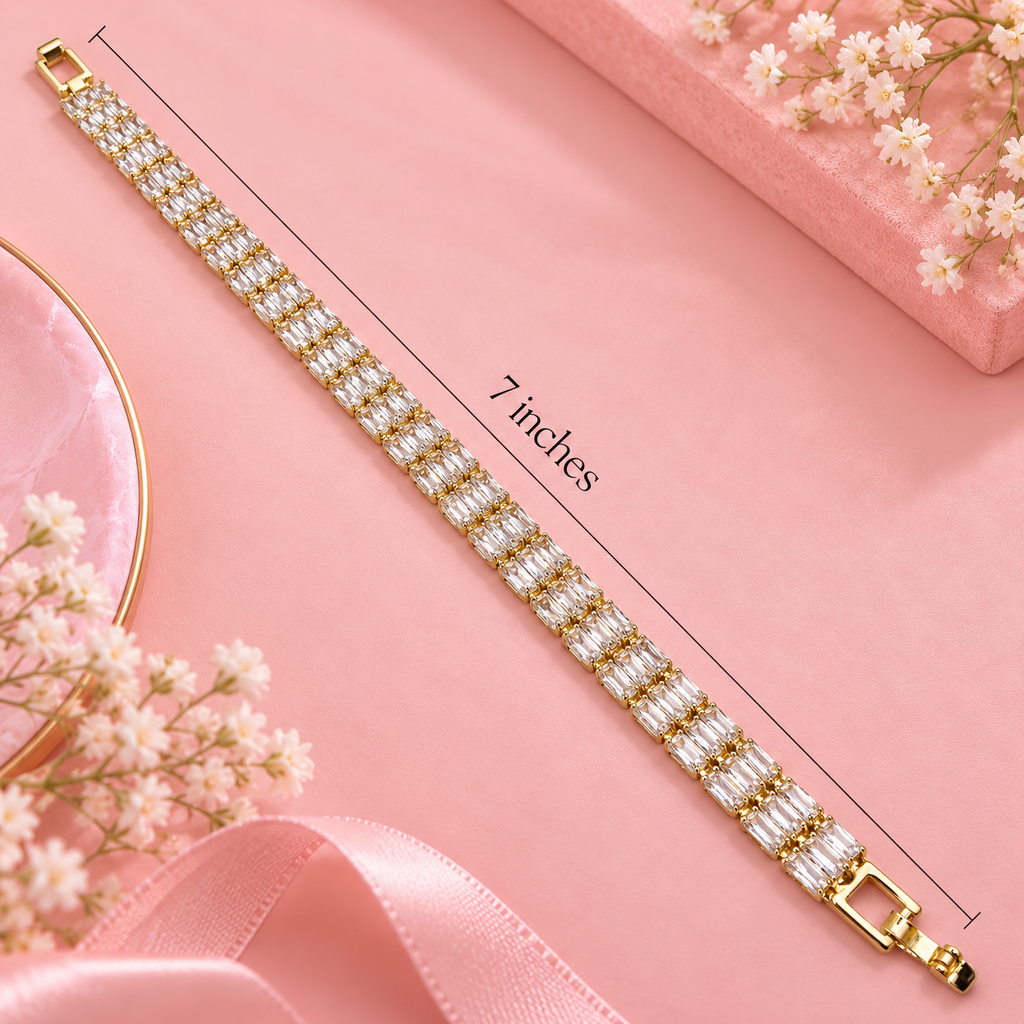 18K Gold Filled Triple Baguette CZ Tennis Bracelet - 7" Hypoallergenic