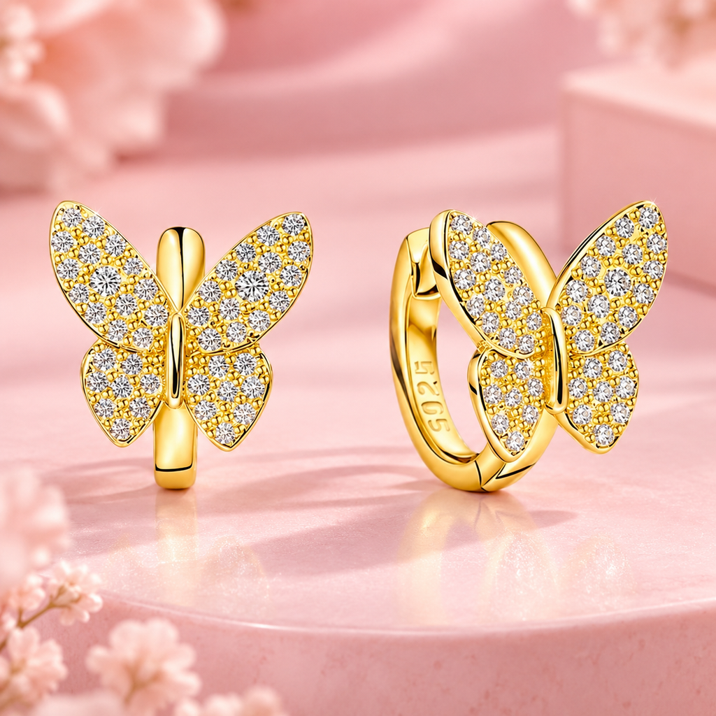 925 Sterling Silver Butterfly Cubic Zirconia Hoop Earrings