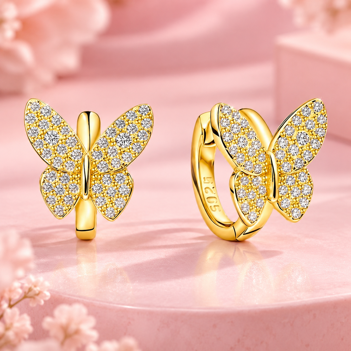 925 Sterling Silver Butterfly Cubic Zirconia Hoop Earrings