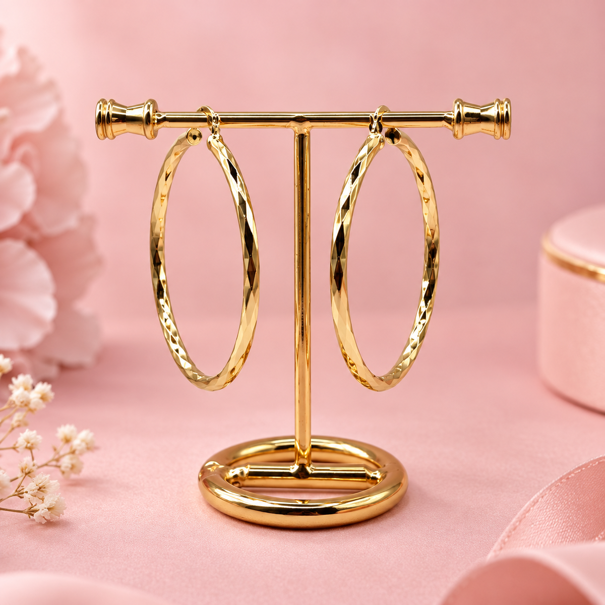 18K Gold Filled Twisted Hoop Earrings - 5cm Hypoallergenic Hoops