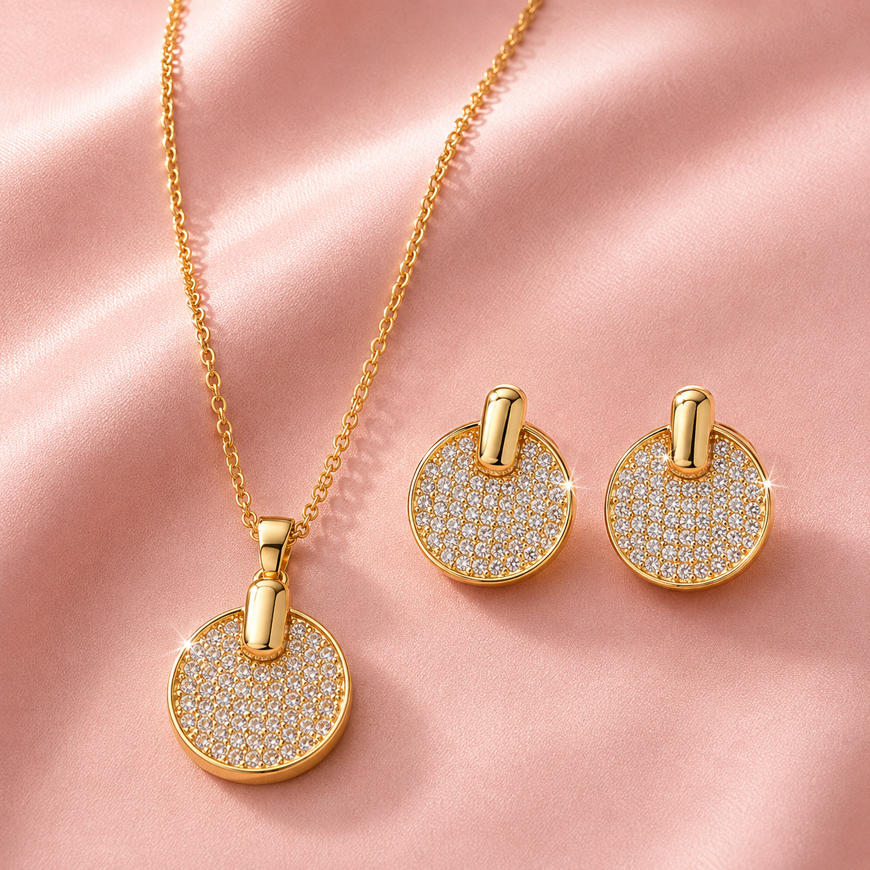 Golden Sparkle Round Disc Jewelry Set