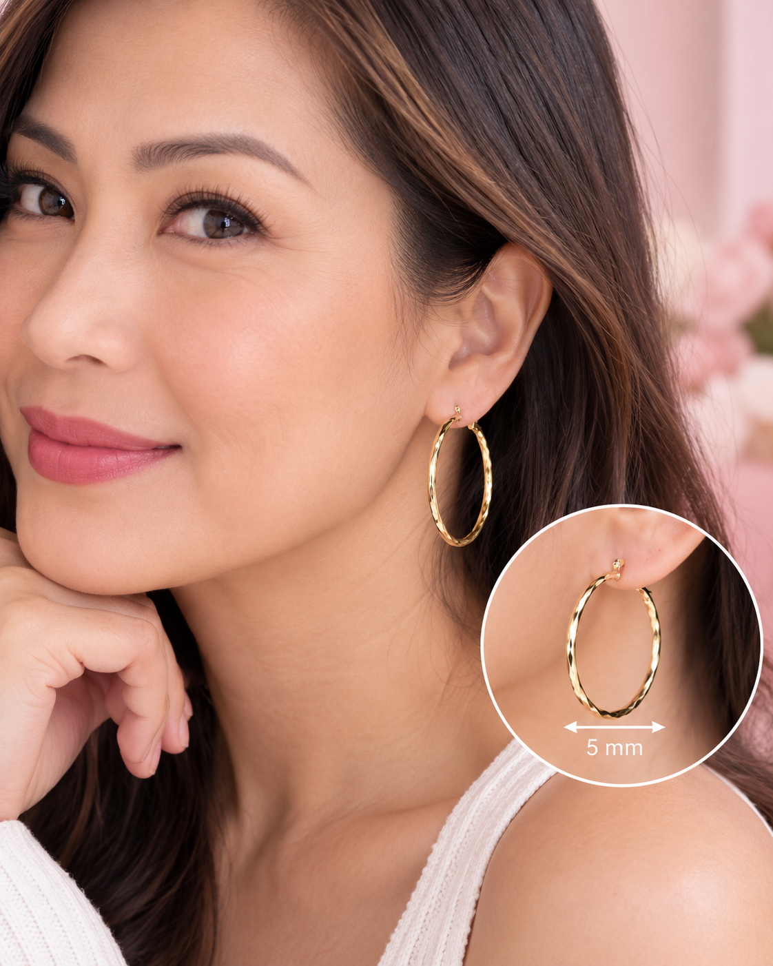 18K Gold Filled Twisted Hoop Earrings - 5cm Hypoallergenic Hoops
