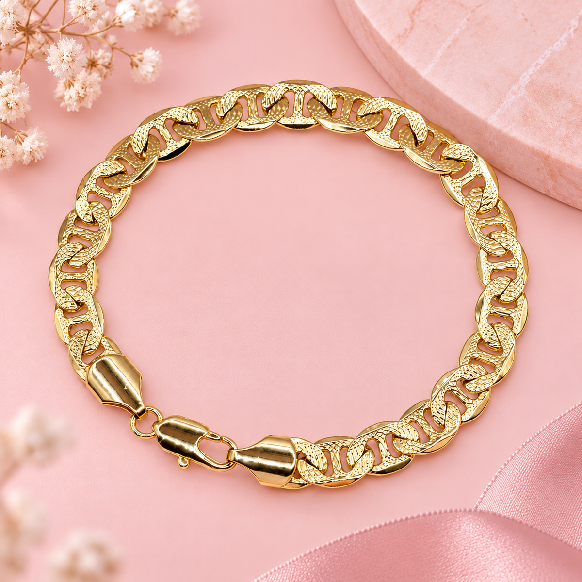 8 Inch Unisex  Gold Filled Diamond-Cut Mariner Chain Bracelet (Hypoallergenic)