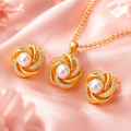 Golden Knot Faux Pearl Necklace & Earring Set