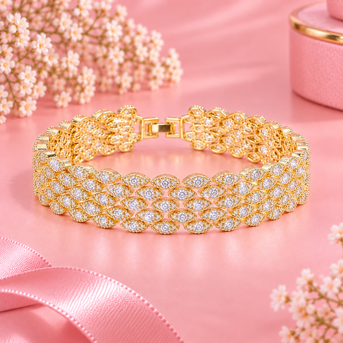 18K Gold Filled Marquis Cluster CZ Bracelet - 6.5in Hypoallergenic