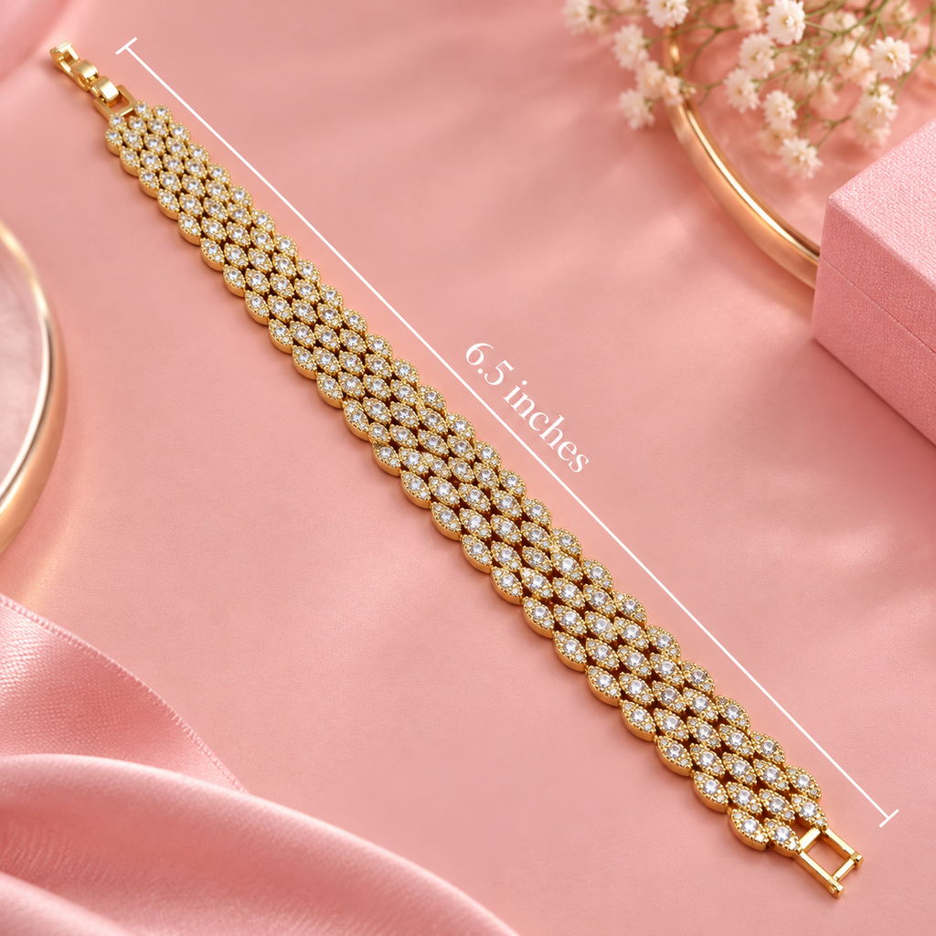 18K Gold Filled Marquis Cluster CZ Bracelet - 6.5in Hypoallergenic