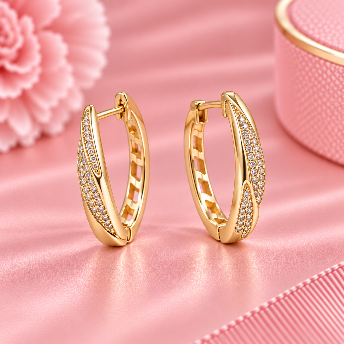 18K Gold Filled Twisted Pavé Huggie Earrings | Hypoallergenic