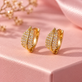 Small Gold Leaf Hoop Earrings – Delicate Zirconia Huggie Earrings for Women