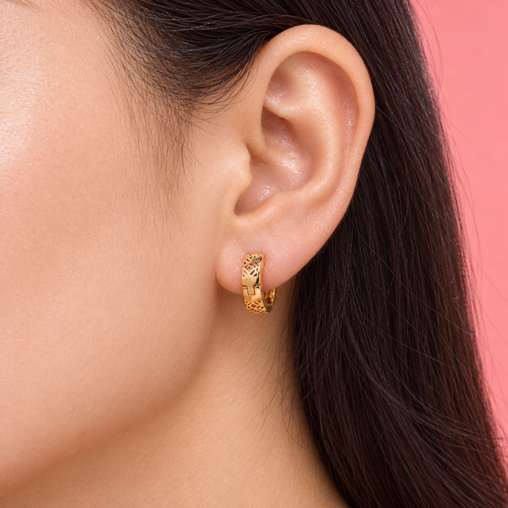 18K Gold Filled Cutout Huggie Hoop Earrings 1cm | Hypoallergenic