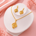 Golden Wave Filigree Necklace & Earring Set, Arabian Inspired — 22K Gold Plated