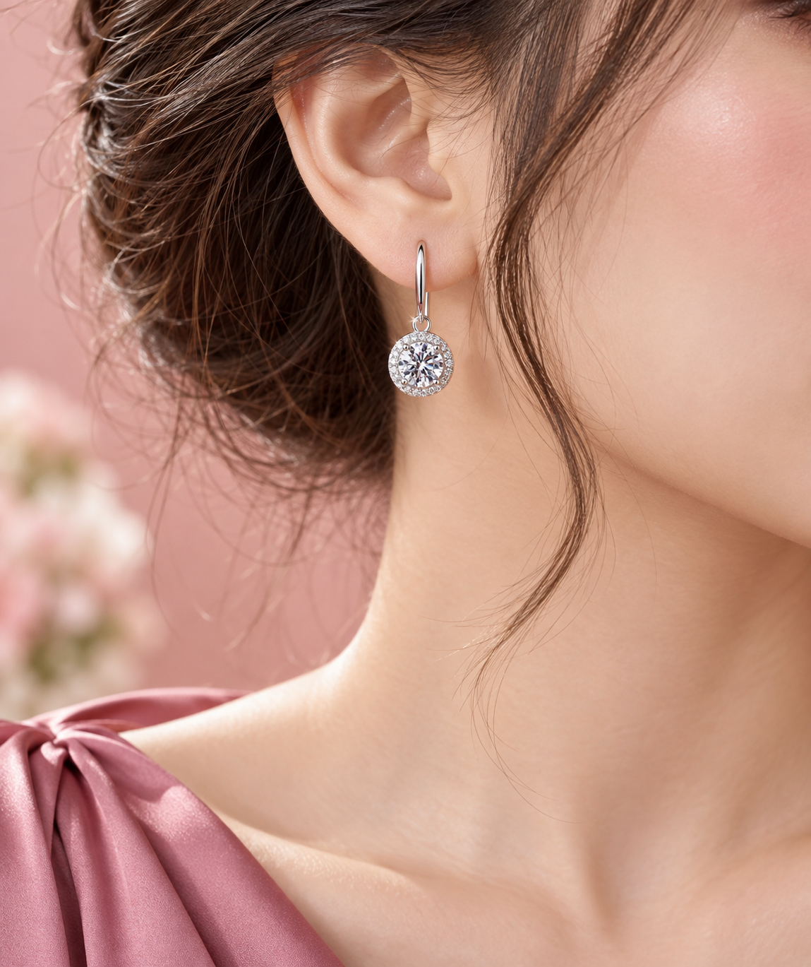 Elegant 925 Sterling Silver Moissanite Drop Earrings — Round Halo Dangle Earrings for Women
