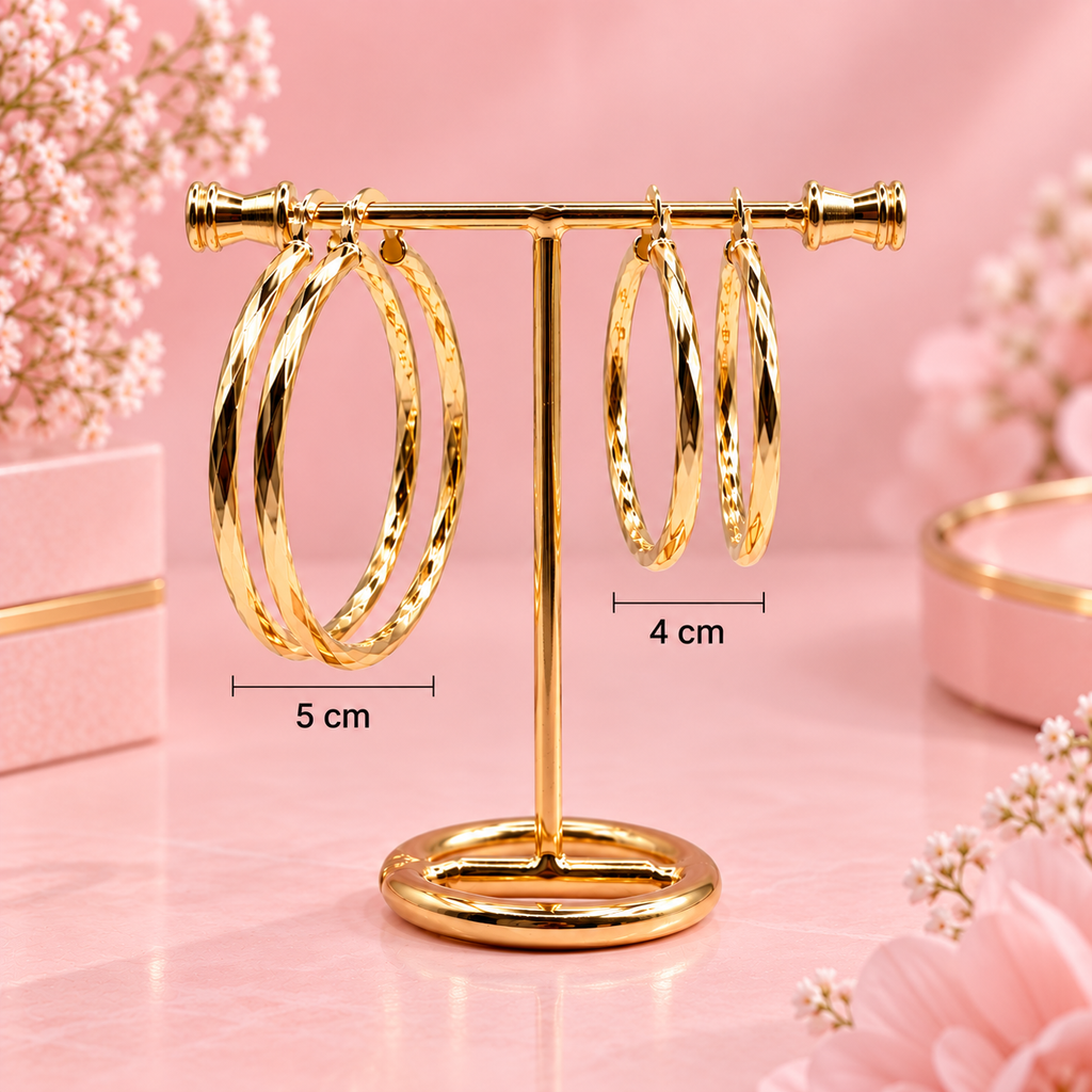 18K Gold Filled Twisted Hoop Earrings - 4cm Hypoallergenic Hoops