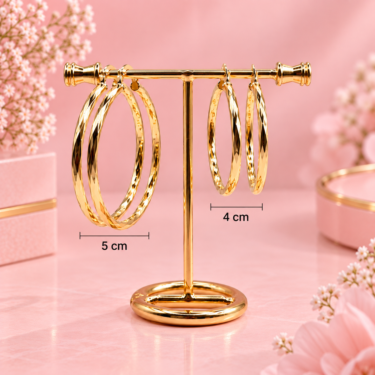 18K Gold Filled Twisted Hoop Earrings - 4cm Hypoallergenic Hoops