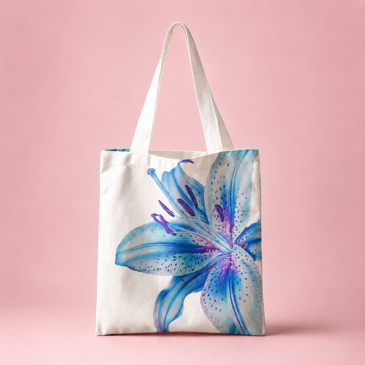 Oversized Floral Print Canvas Tote Bag – Double-Sided Lily Design