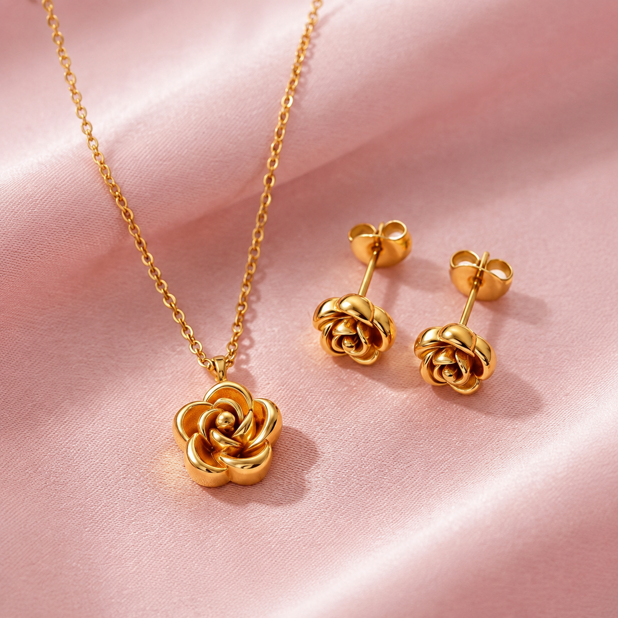 Golden Rose Necklace & Earring Set