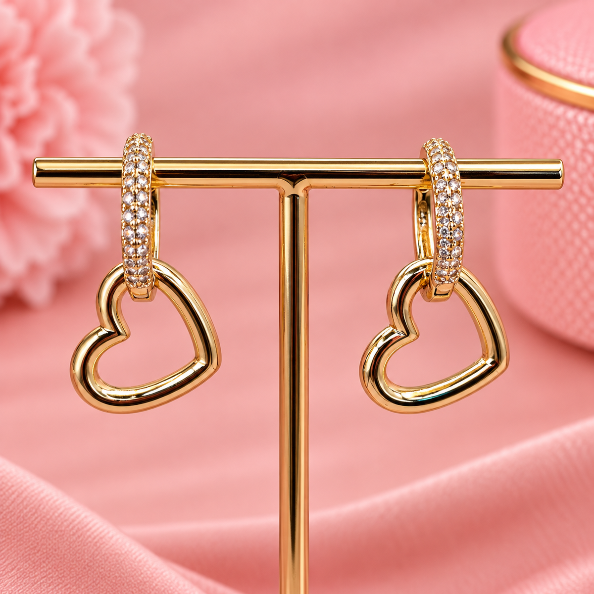 18K Gold Filled Heart Dangle Huggie Earrings | Hypoallergenic