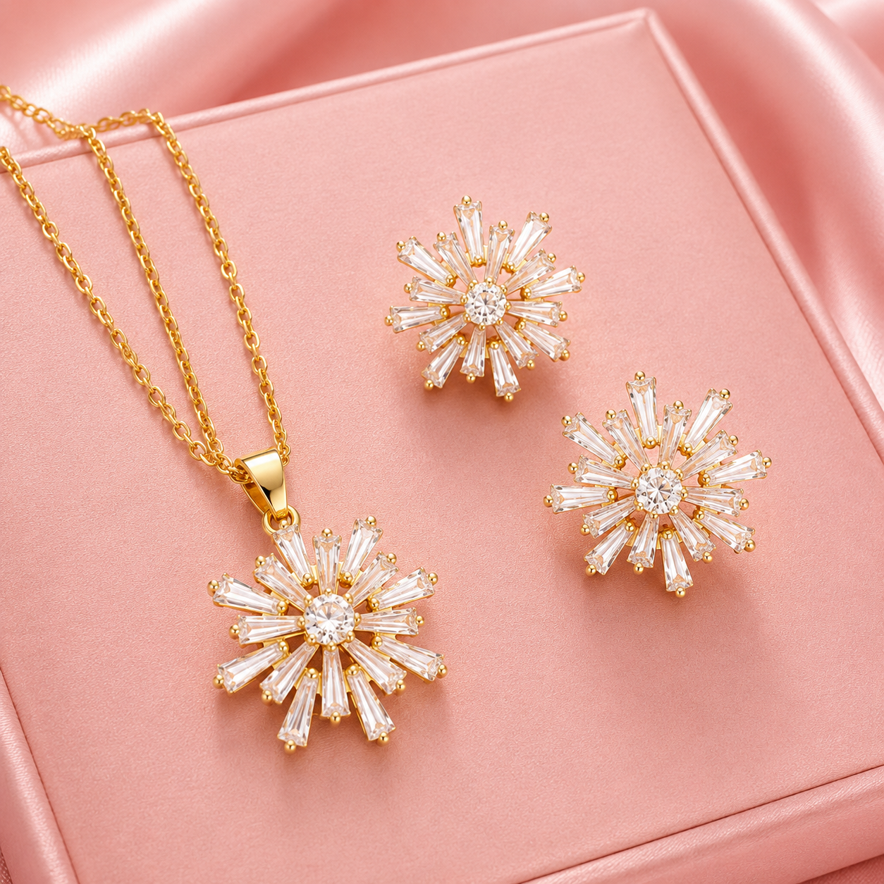 Elegant Sunflower Necklace & Earrings Jewelry Set