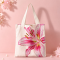 Pink Lily Floral Print Canvas Tote Bag – Double-Sided Design