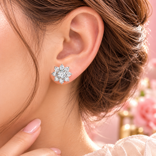 0.5ct Moissanite Floral Stud Earrings | GRA Certified D VVS1