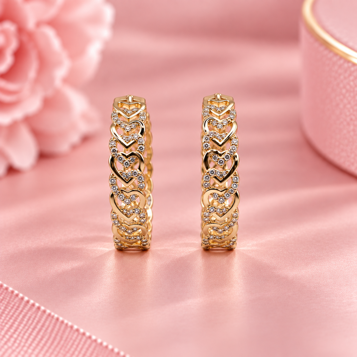 Pavé Heart Gold Filled Hoop Earrings - 1 Inch Hypoallergenic