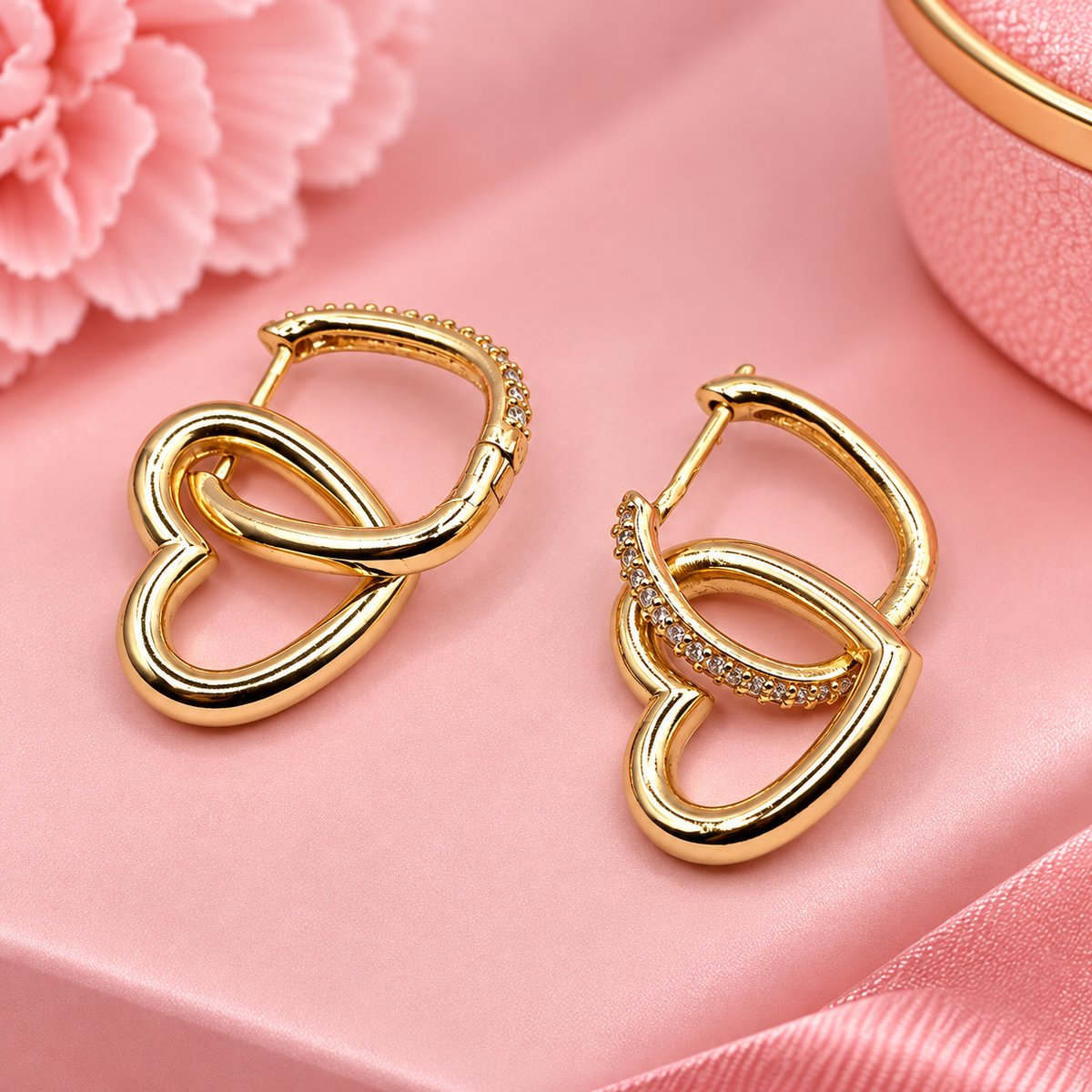 18K Gold Filled Heart Dangle Huggie Earrings | Hypoallergenic