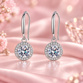 Elegant 925 Sterling Silver Moissanite Drop Earrings — Round Halo Dangle Earrings for Women