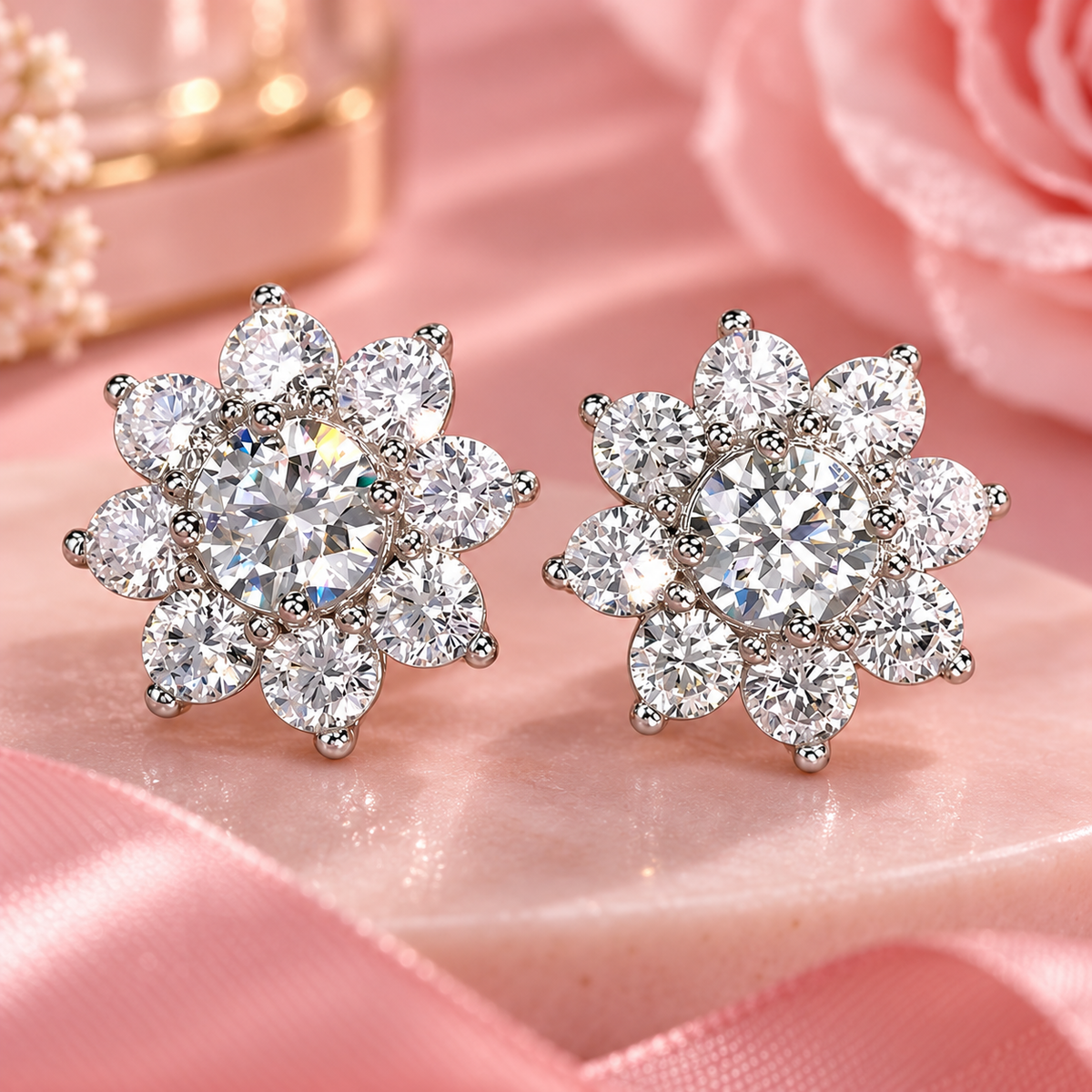 0.5ct Moissanite Floral Stud Earrings | GRA Certified D VVS1
