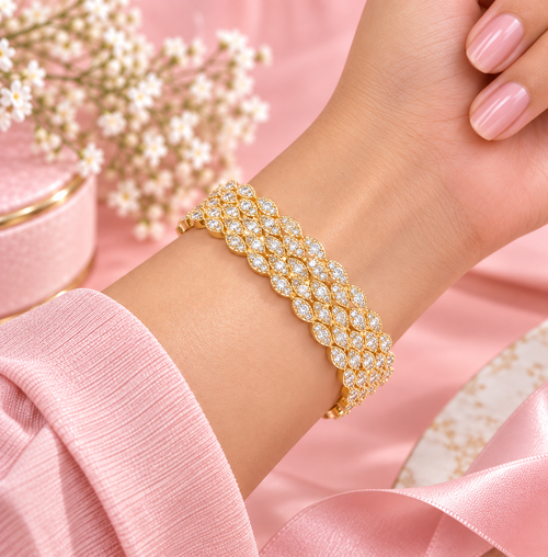 18K Gold Filled Marquis Cluster CZ Bracelet - 6.5in Hypoallergenic