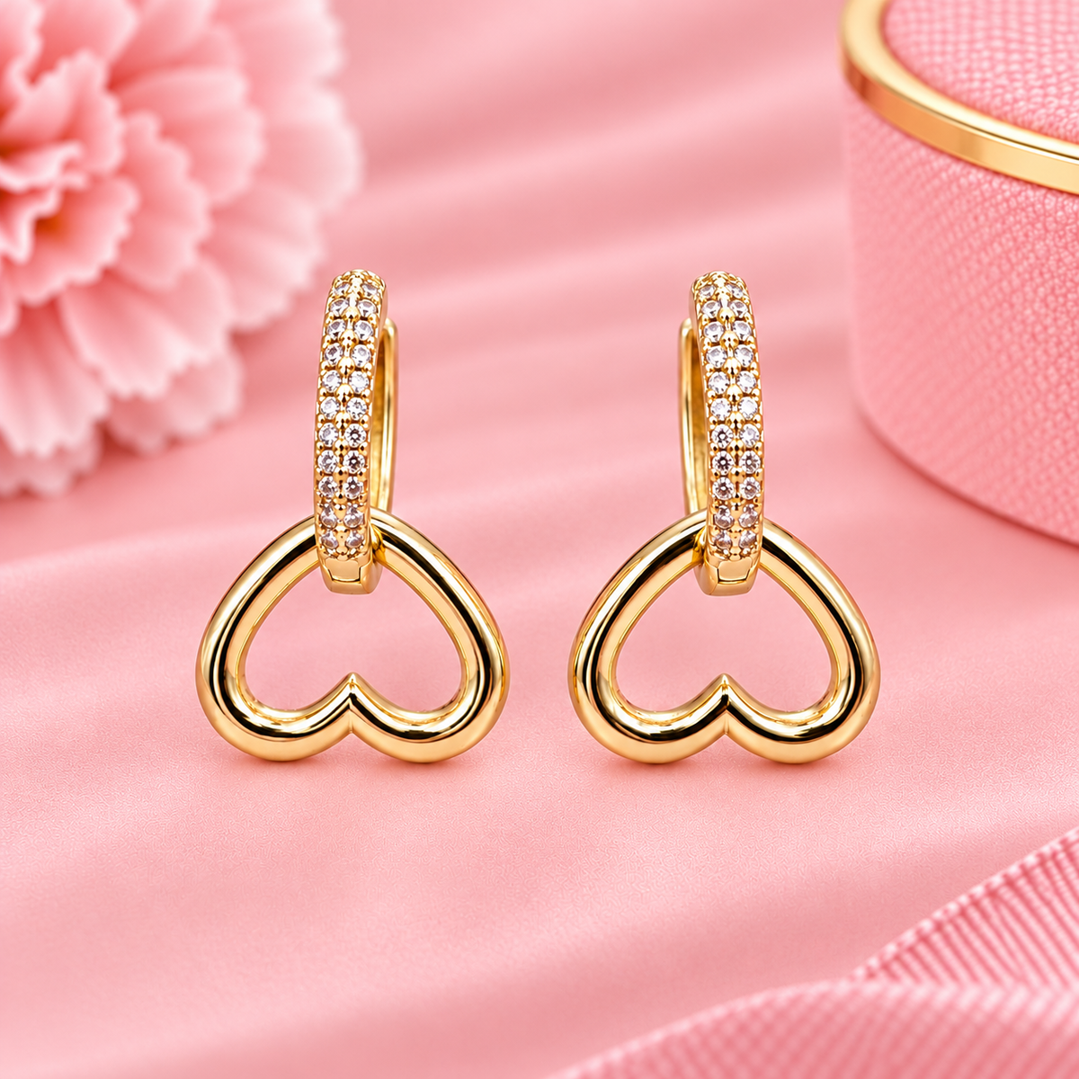 18K Gold Filled Heart Dangle Huggie Earrings | Hypoallergenic