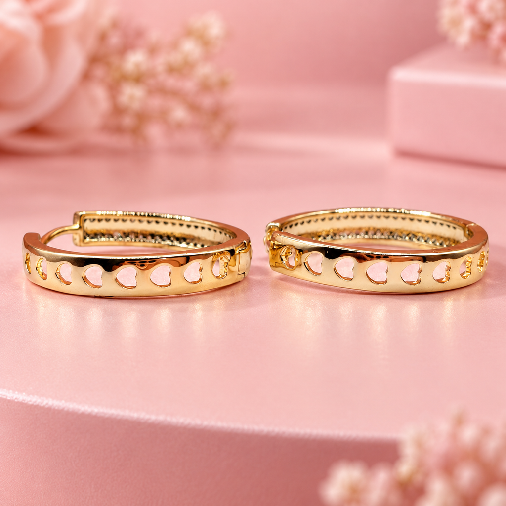 1" Gold Filled Pavé CZ Heart Cutout Hoop Earrings - Hypoallergenic