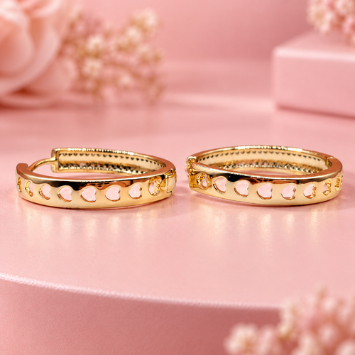 1" Gold Filled Pavé CZ Heart Cutout Hoop Earrings - Hypoallergenic