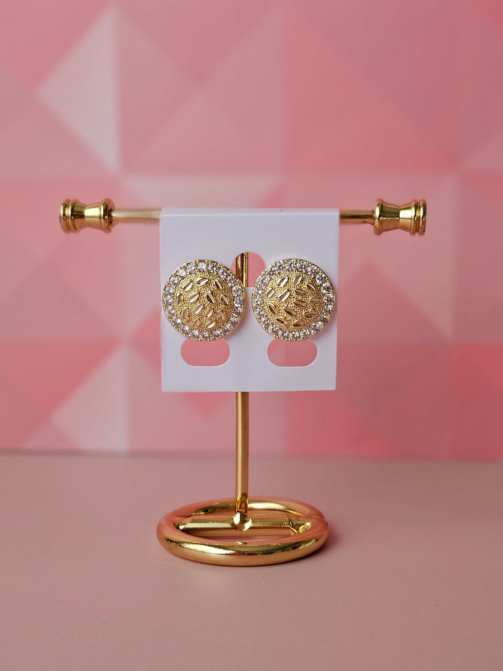 18K Gold Filled 2cm Pavé Halo Round Textured Stud Earrings - Hypoallergenic