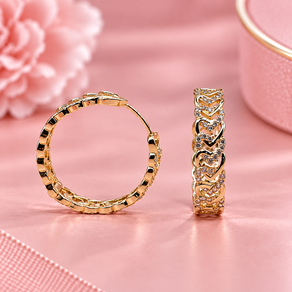 Pavé Heart Gold Filled Hoop Earrings - 1 Inch Hypoallergenic
