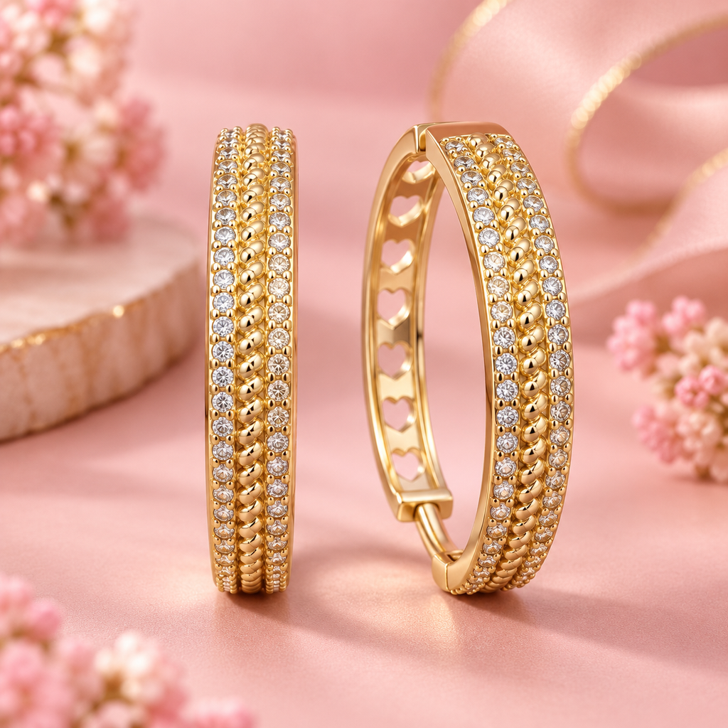 1" Gold Filled Pavé CZ Heart Cutout Hoop Earrings - Hypoallergenic