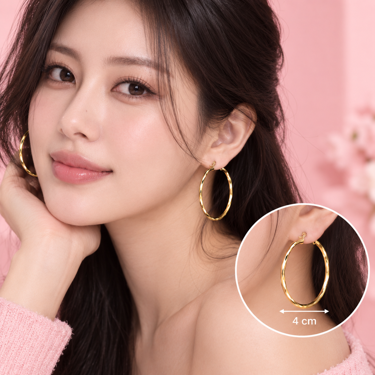 18K Gold Filled Twisted Hoop Earrings - 4cm Hypoallergenic Hoops