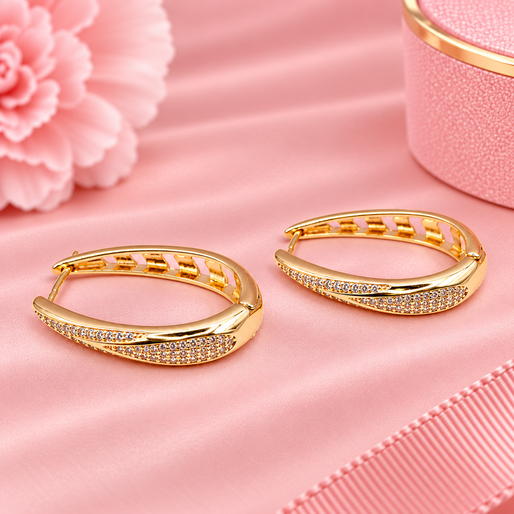 18K Gold Filled Twisted Pavé Huggie Earrings | Hypoallergenic