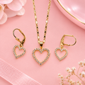 18K Gold Filled Open Heart Figaro Necklace & Leverback Earrings Set | Hypoallergenic