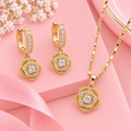 18K Gold Filled Rose Flower Huggie Jewelry Set | Hypoallergenic