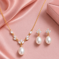 Pearl & Crystal Vine Necklace & Earring Set — Gold Plated