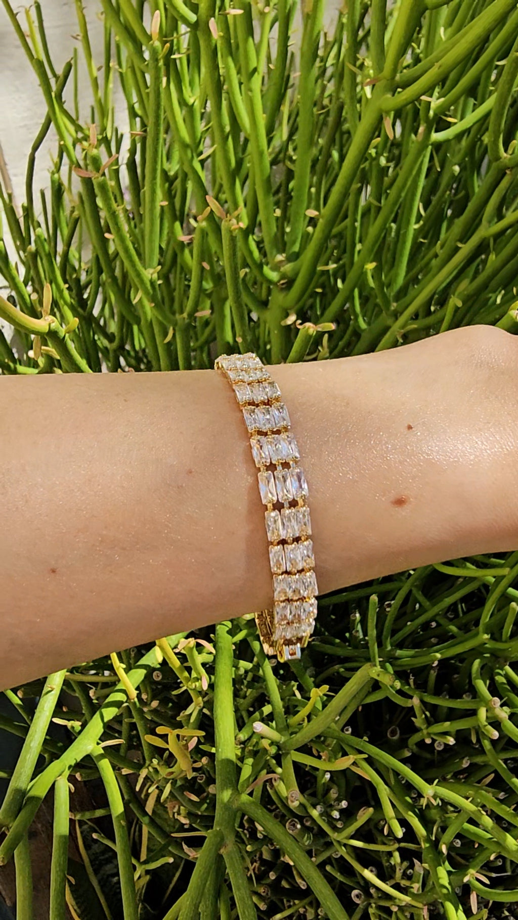18K Gold Filled Triple Baguette CZ Tennis Bracelet - 7" Hypoallergenic
